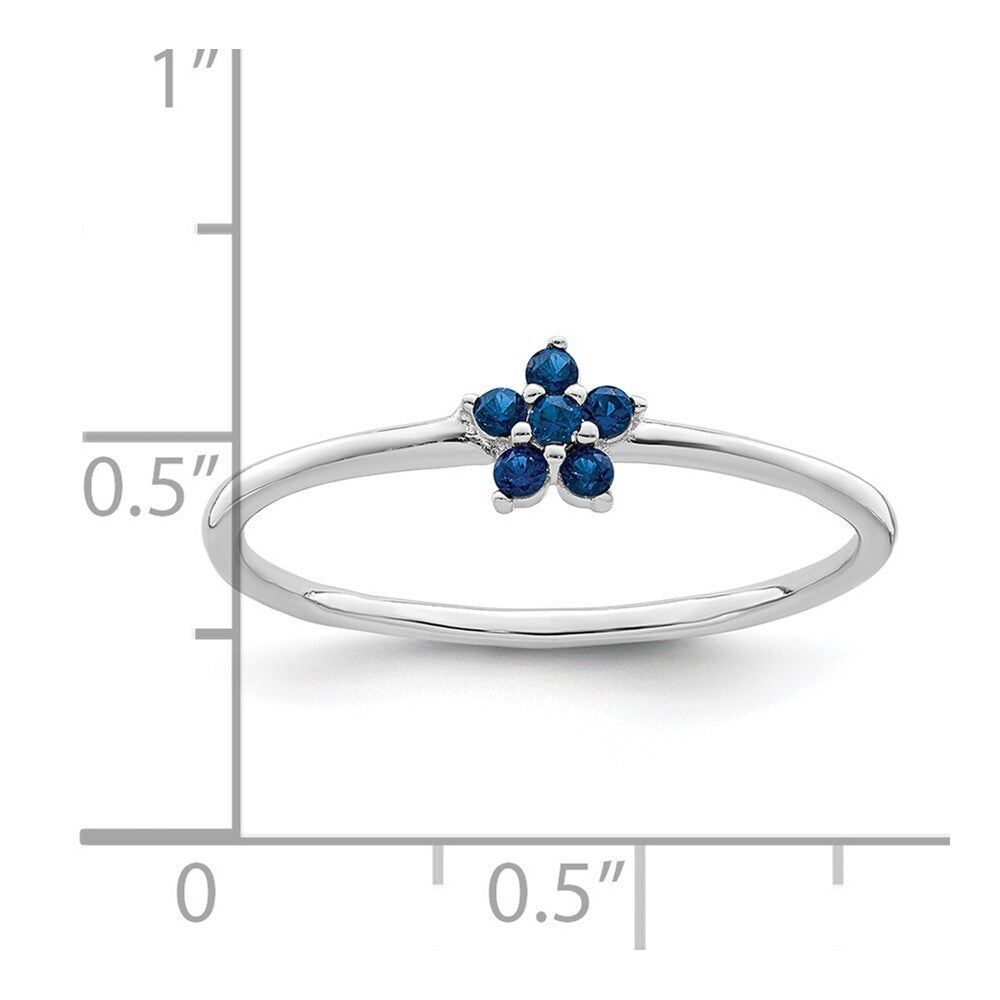 Sterling Silver Rhodium-plated Polished Blue CZ Flower Ring Size 6