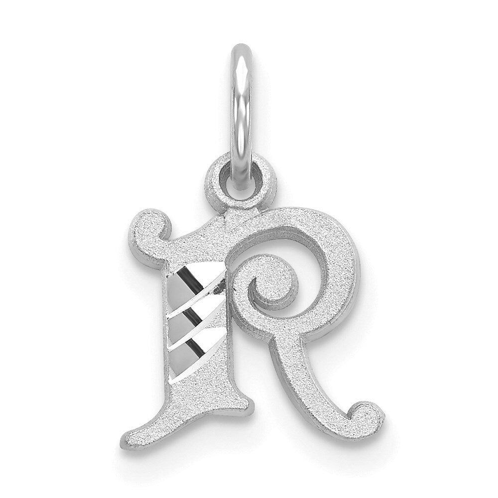 14k White Gold Diamond-cut Letter R Initial Charm Pendant for Women