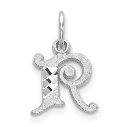 14k White Gold Diamond-cut Letter R Initial Charm Pendant for Women
