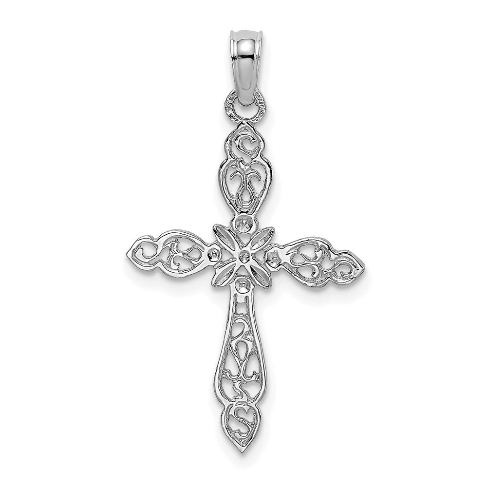 14k White Gold Polished and Cut-Out Cross Charm Pendant for Women