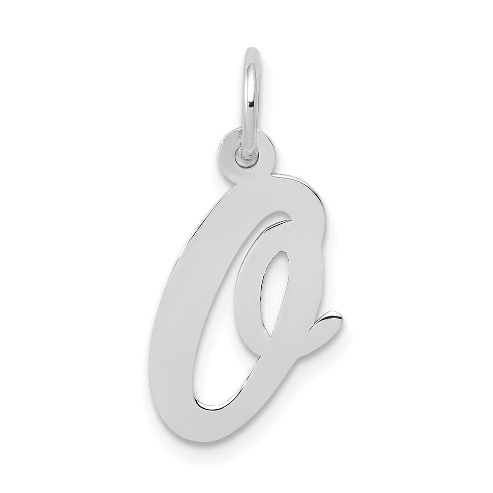 14k White Gold Medium Script Letter O Initial Charm Pendant for Women