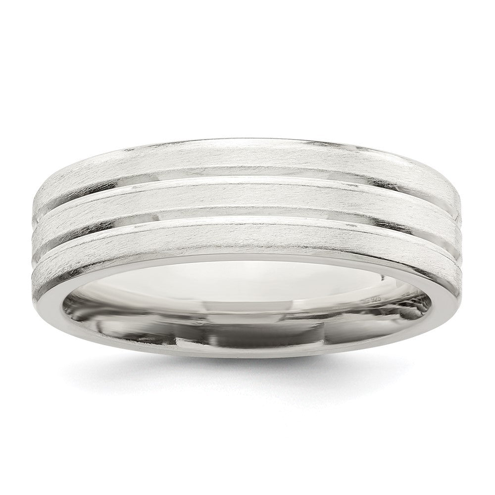 Sterling Silver 6mm Brushed Flat Grooved Fancy Band Ring Size 12.5