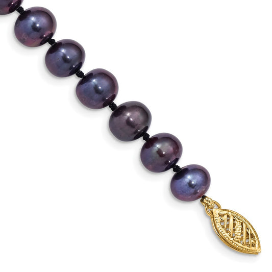 14k Yellow Gold 7-8mm Black Near-Round Freshwater Cultured Pearl 7.5" Bracelet