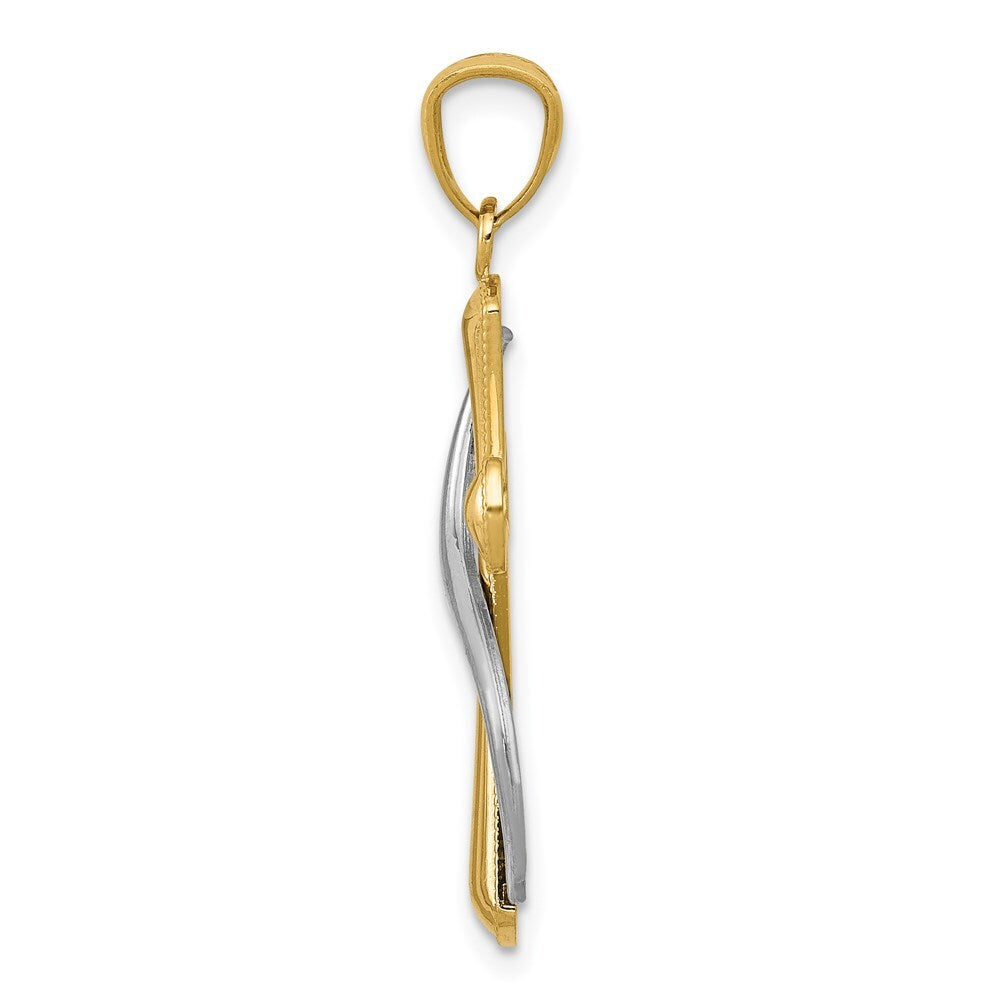 14k Two-tone Gold Polished Cross Drape Pendant for Women