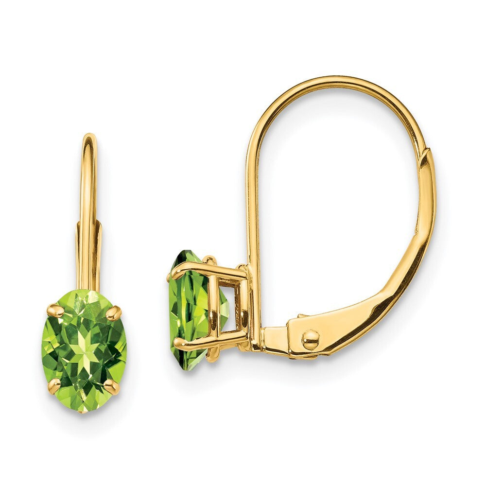 14k Yellow Gold 6x4mm Oval Peridot Leverback Earrings Gift for Women