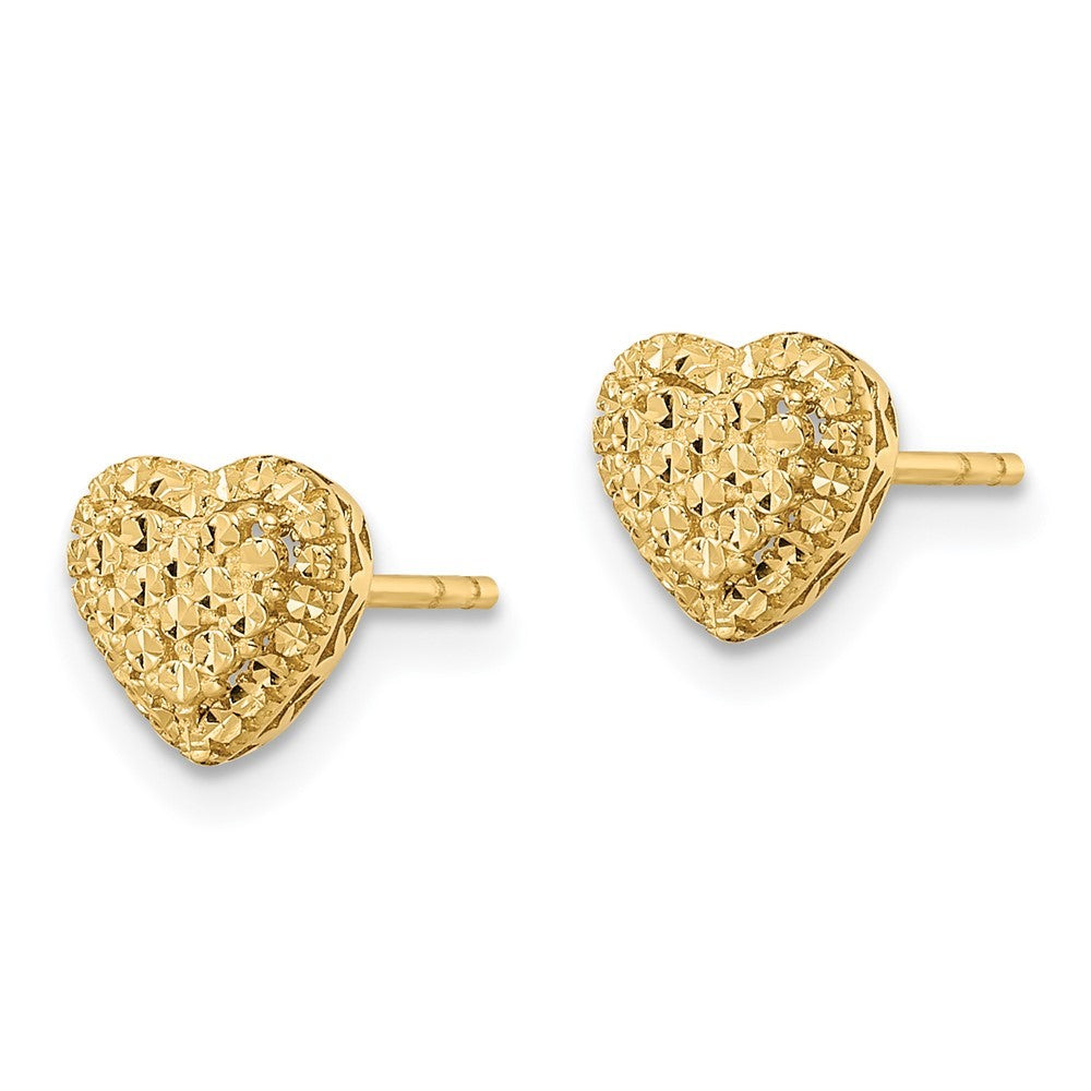 14k Yellow Gold Polished Diamond-cut Heart Earrings