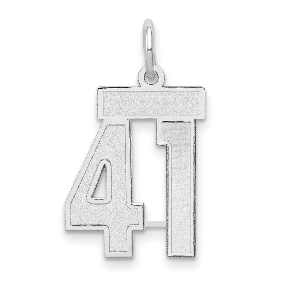 14k White Gold Small Satin Number 41 Charm Pendant for Women