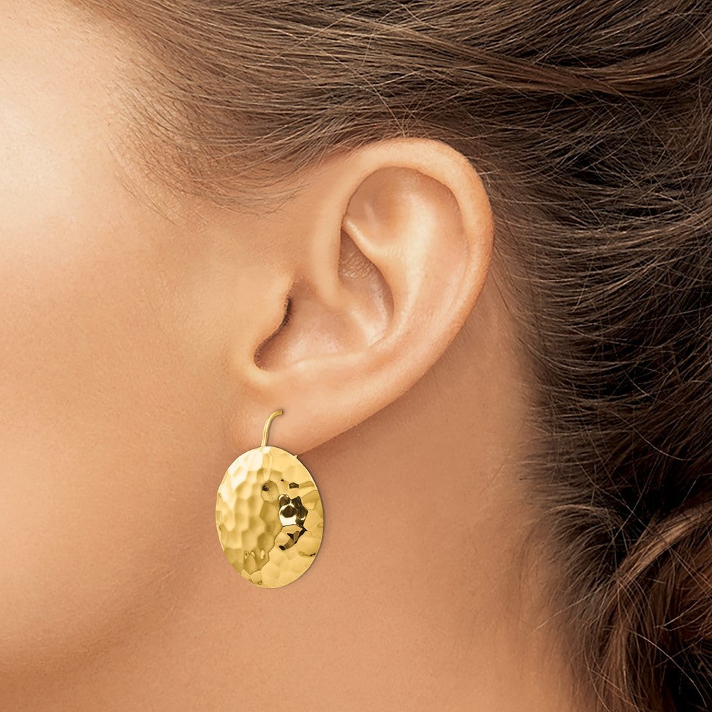 14k Yellow Gold Hammered Circle Earrings