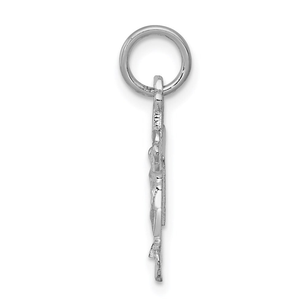 14k White Gold Satin Diamond-cut Crucifix Charm Pendant for Women