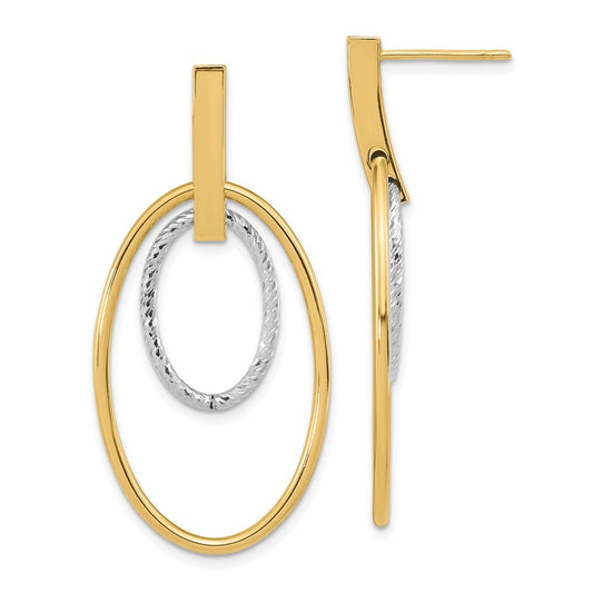 14k Two-tone Polished Diamond Cut Dangle Earrings
