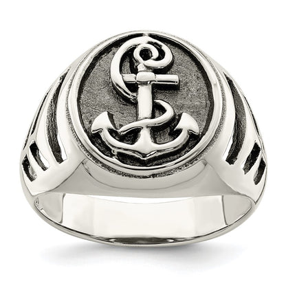 Sterling Silver Antiqued Anchor Ring Size 10