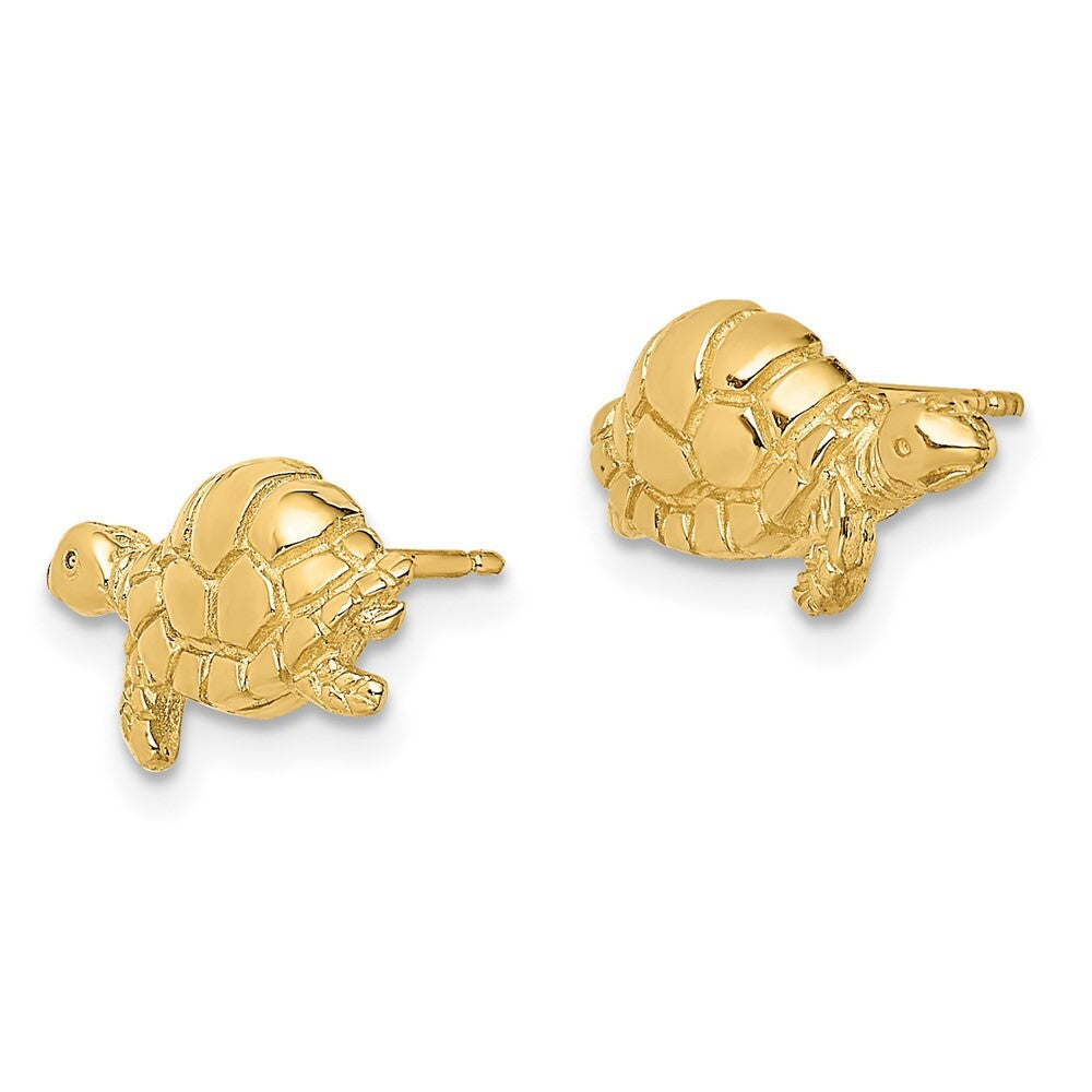14k Yellow Gold Polished Swimming Sea Turtle Stud Earrings Gift for Women