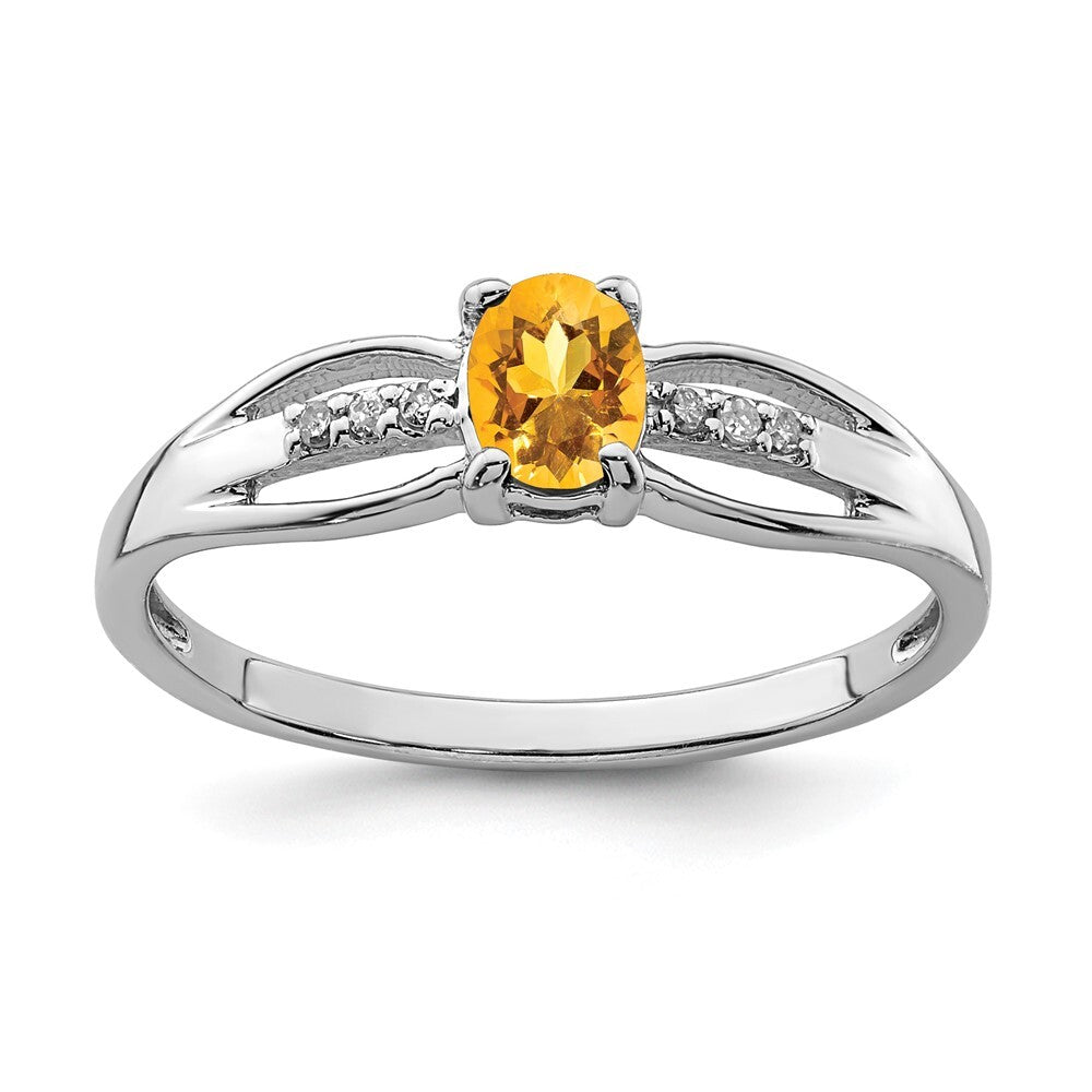 Sterling Silver Rhod-plated Diamond Citrine Ring Size 7