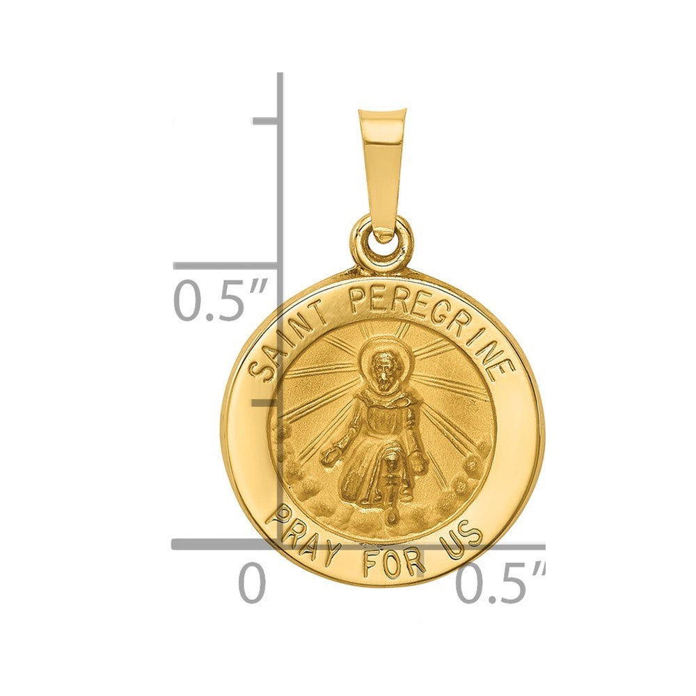 14k Yellow Gold Polished and Satin St Peregrine Medal Hollow Pendant