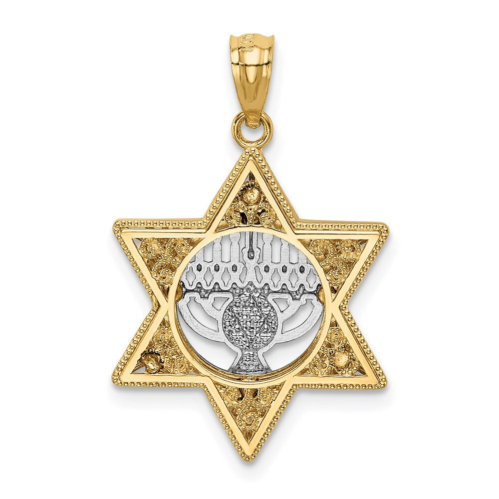 14k Two-tone Gold Star Of David and Menorah Pendant for Women