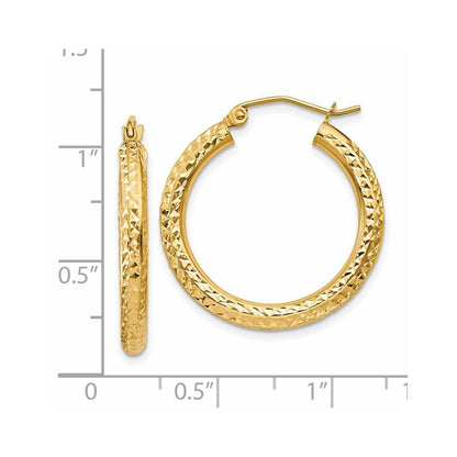 14k Yellow Gold Diamond-cut 3mm Round Hoop Earrings Gift for Women