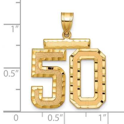 14k Yellow Gold Large Brushed Diamond-cut Number 50 Charm Pendant for Women
