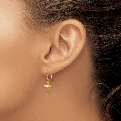 14k Yellow Gold Polished & Satin Cross Earrings