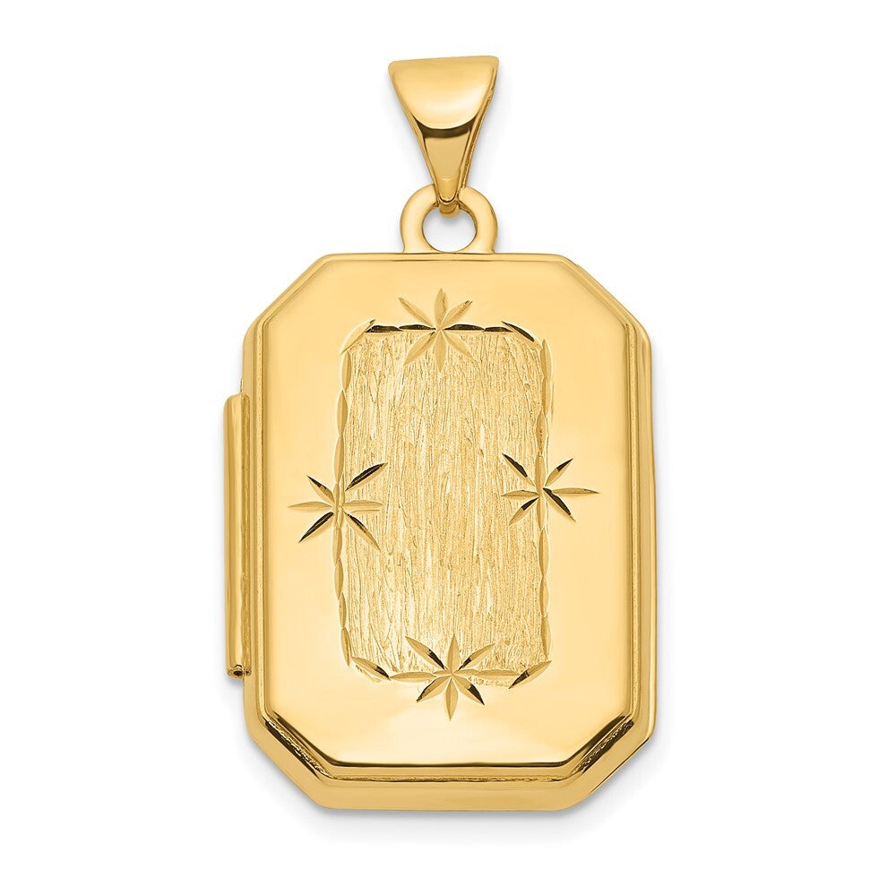 14k Yellow Gold Diamond-cut Brushed 20mm Rectangular Locket