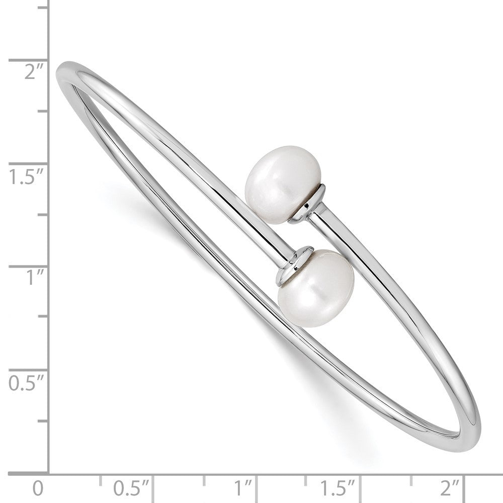 Sterling Silver 9-10mm White Freshwater Cultured Pearl Flexible Cuff Bangle