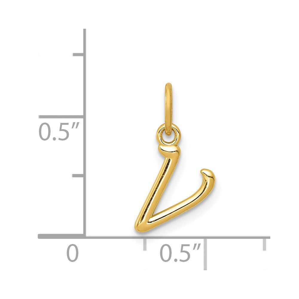 14k Yellow Gold Letter V Initial Charm Pendant for Women