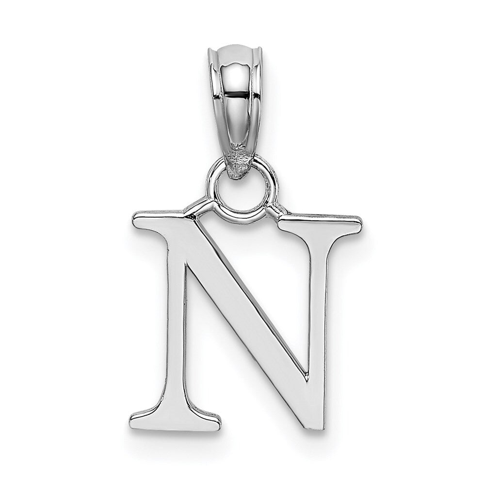 14k White Gold Polished Block Letter N Initial Pendant for Women