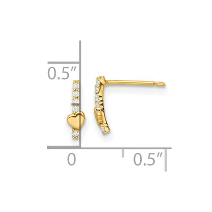 14k Yellow Gold Polished Line of Cubic Zirconia's and Heart Stud Earrings