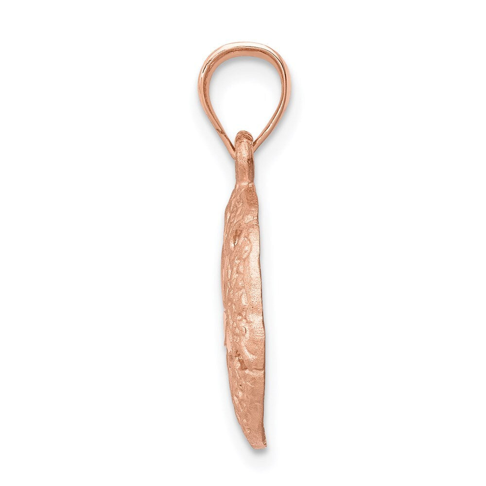 14k Rose Gold Rose Brushed Diamond-Cut Sand Dollar Pendant for Women