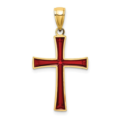 14k Yellow Gold Red Enameled Cross Charm Pendant for Women