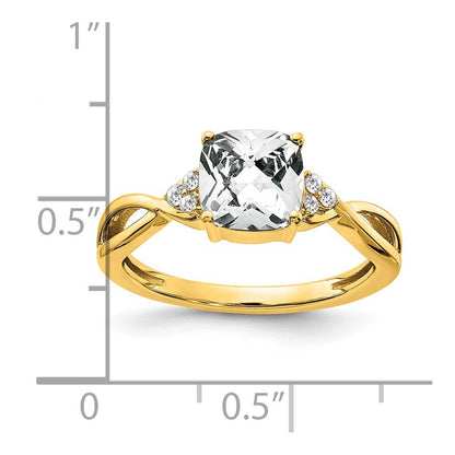 14K Yellow Gold Checkerboard White Topaz and Diamond Ring Size 7