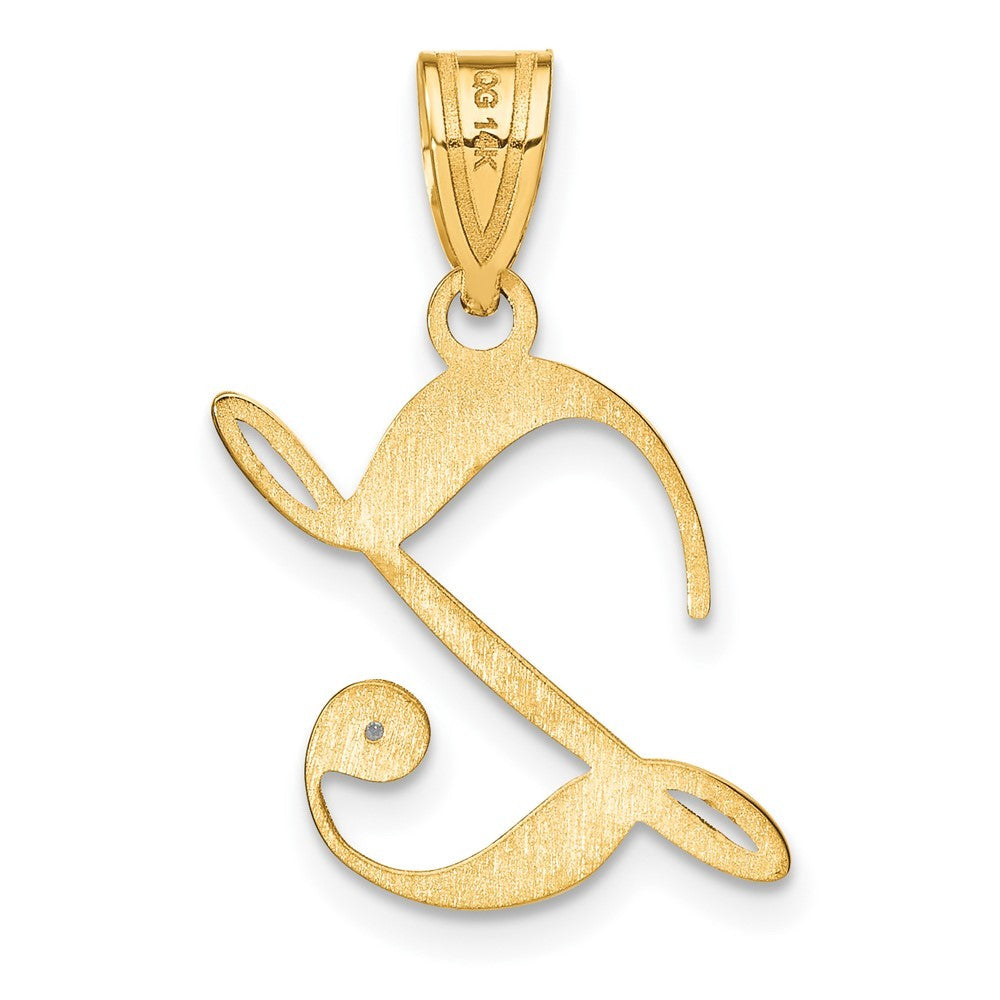 14k Yellow Gold Script Letter Z Initial Pendant with Diamond
