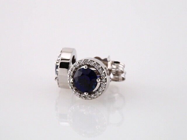 14k White Gold Natural Blue Sapphire and 1/10 CTW Natural Diamond Stud Earrings