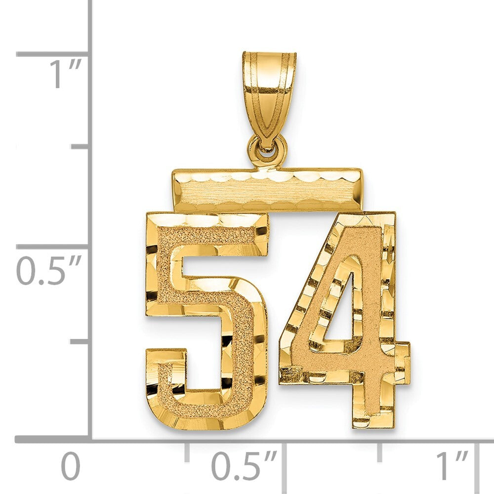14k Yellow Gold Medium Diamond-cut Number 54 Charm Pendant for Women