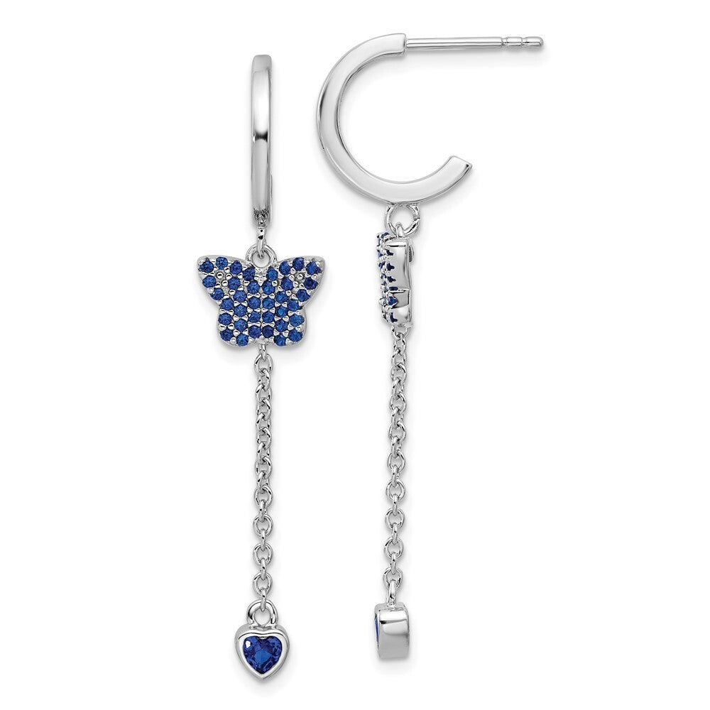 Sterling Silver Blue Cubic Zirconia Butterfly Heart Post Hoop Earrings