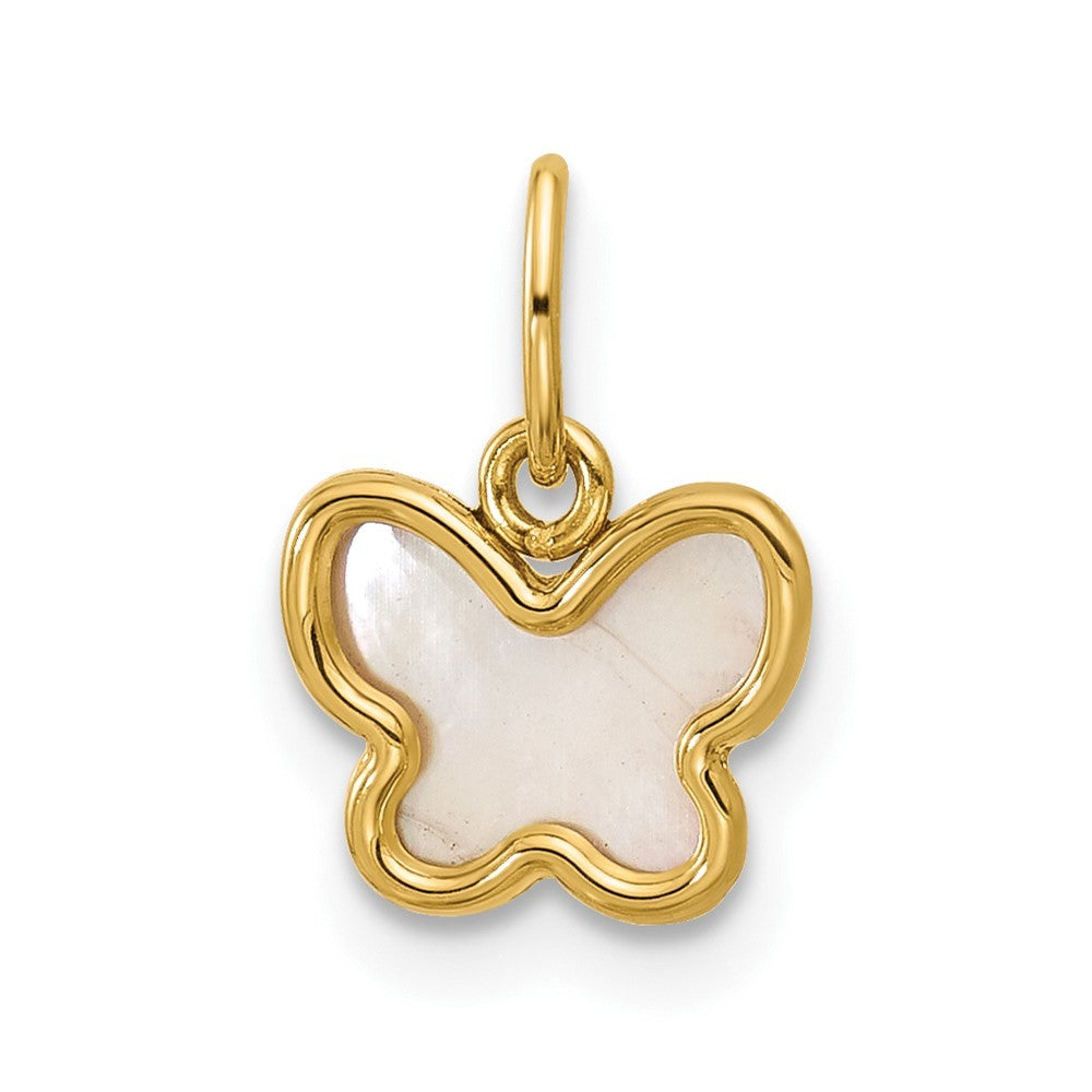 14k Yellow Gold Polished Mother of Pearl Butterfly Pendant