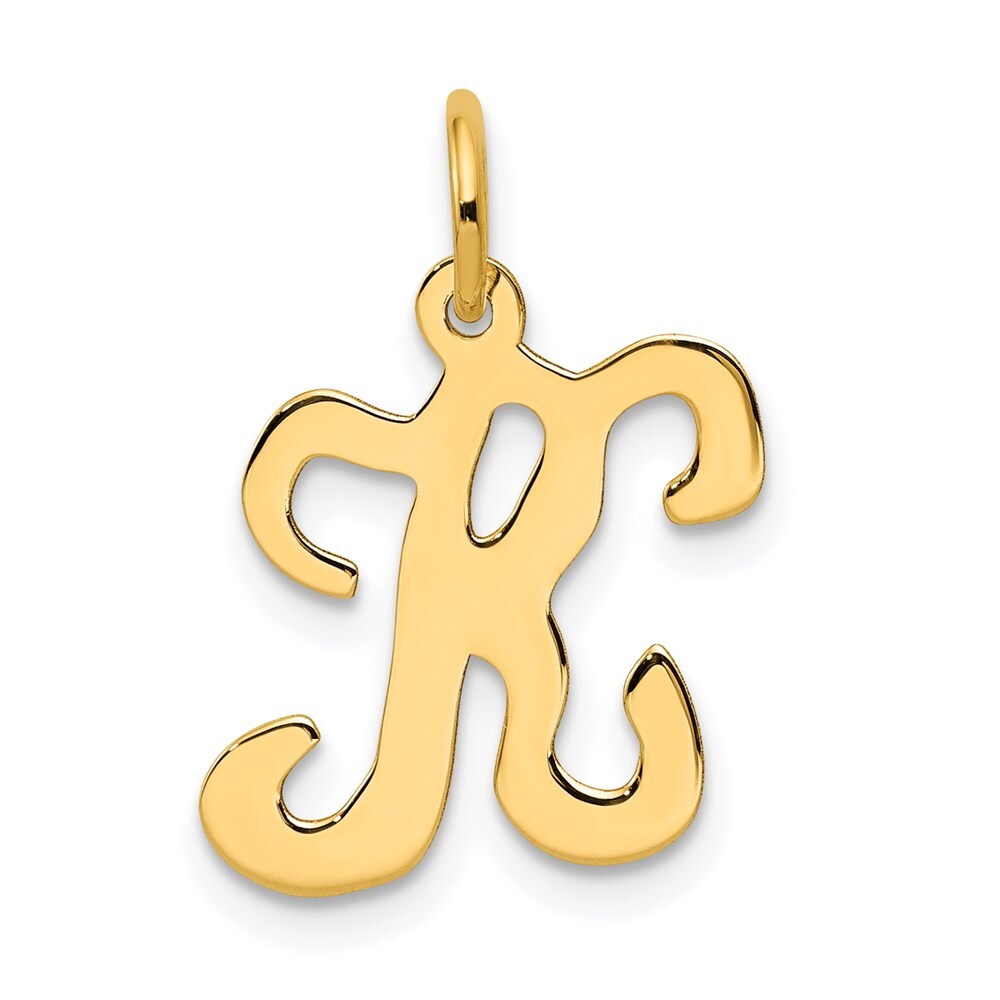 14k Yellow Gold Script Letter K Initial Charm Pendant for Women