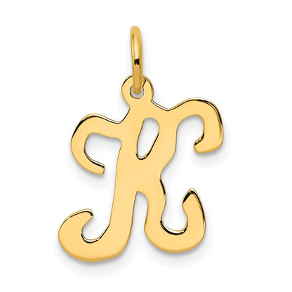 14k Yellow Gold Script Letter K Initial Charm Pendant for Women