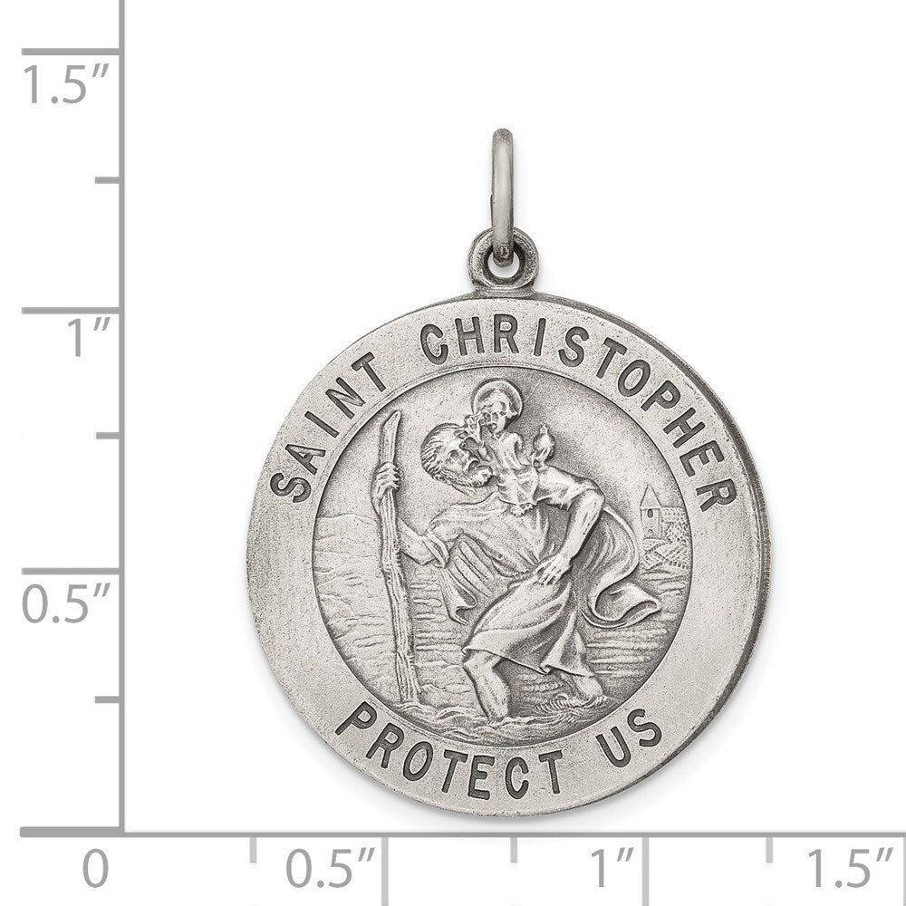 Sterling Silver Antiqued St. Christopher Medal Pendant