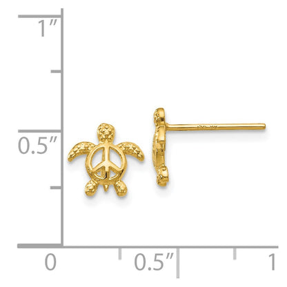 14k Yellow Gold Peace Turtle Stud Earrings Gift for Women