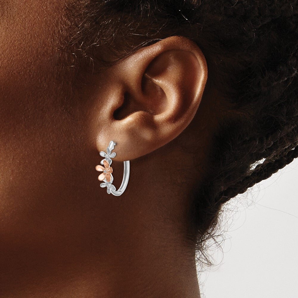 14k Rose and White Gold Diamond Hoop Earrings