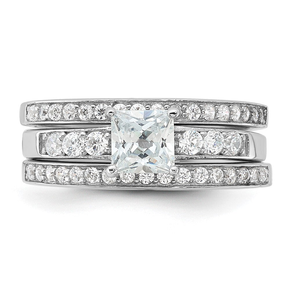 Sterling Silver Rhodium-plated Cubic Zirconia 3 Piece Wedding Set Ring Size 6