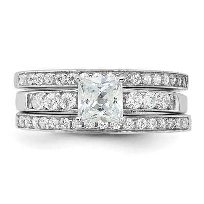 Sterling Silver Rhodium-plated Cubic Zirconia 3 Piece Wedding Set Ring Size 6