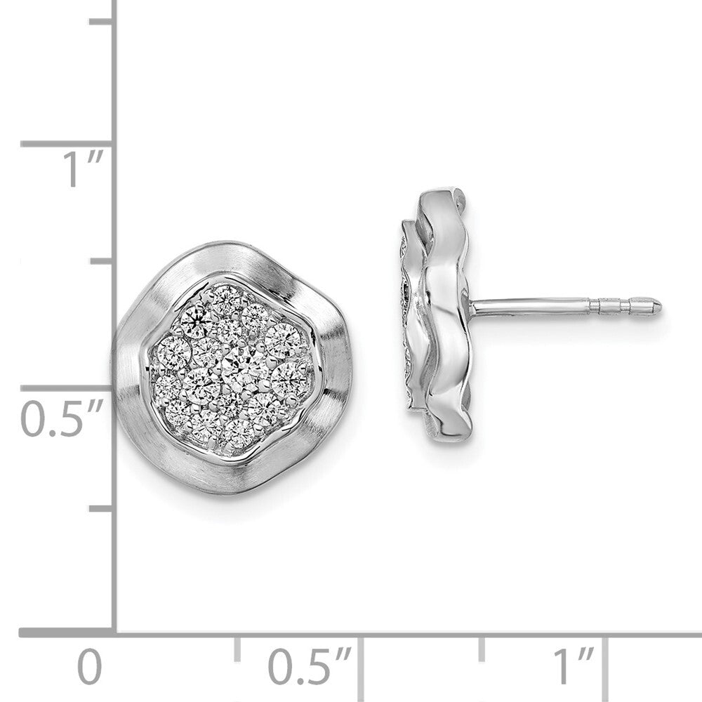 14k White Gold Polished Wavy Circle Diamond Stud Earrings