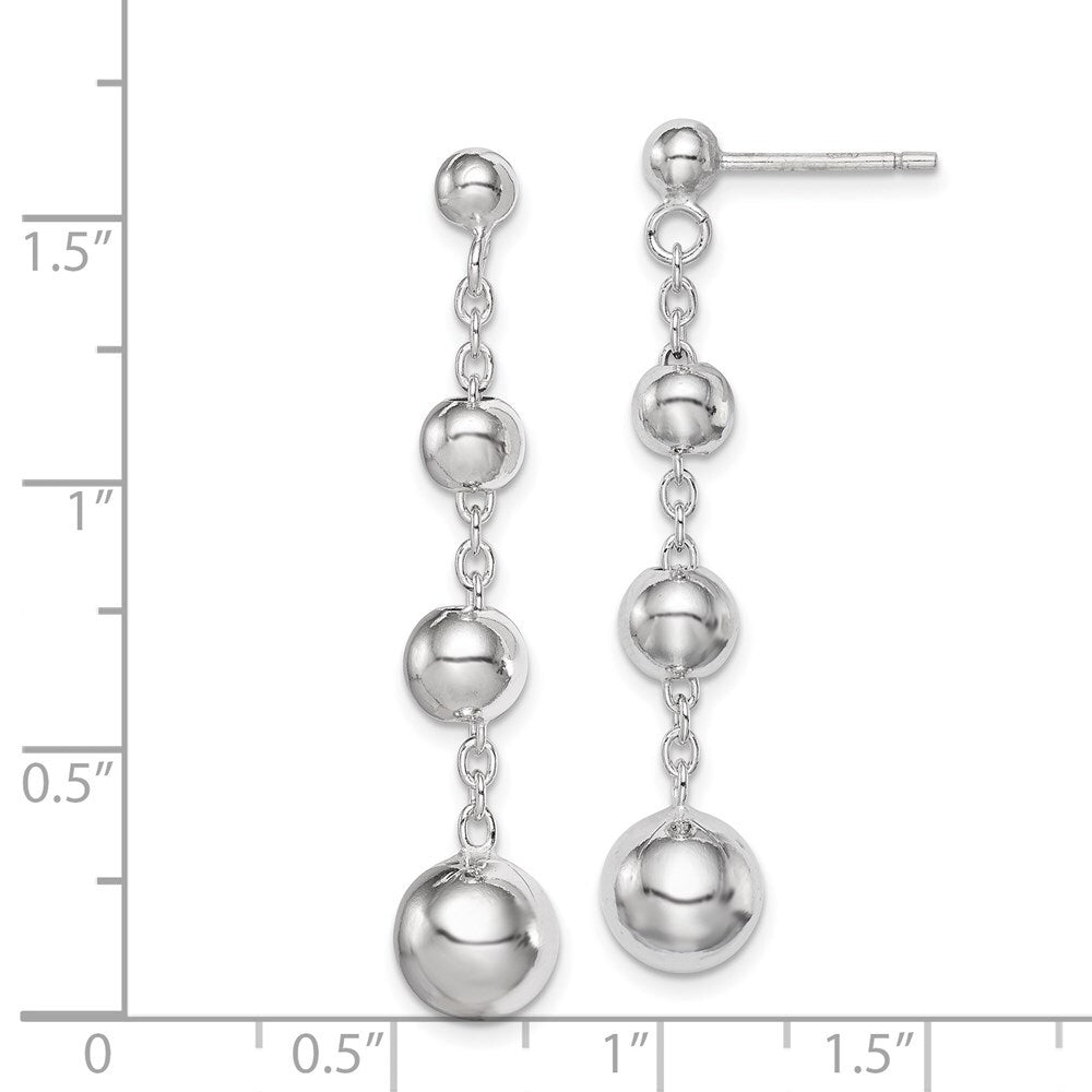 Sterling Silver Rhod-plated Polished Graduated Beaded Post Dangle Earrings