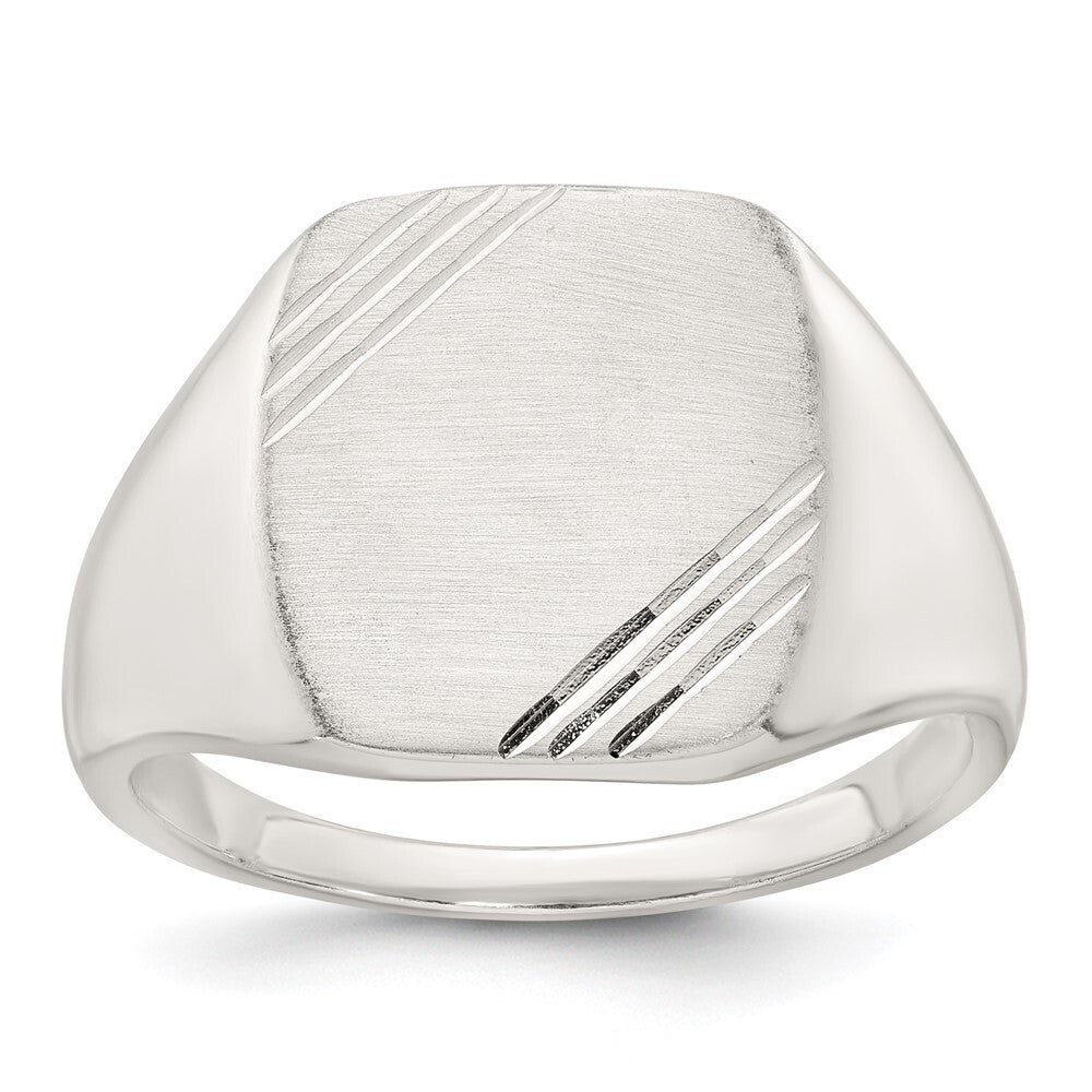 Sterling Silver Polished Brushed and Grooved Men's Signet Ring Size 11