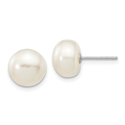 14k White Gold 8-9mm White Button Freshwater Cultured Pearl Stud Earrings
