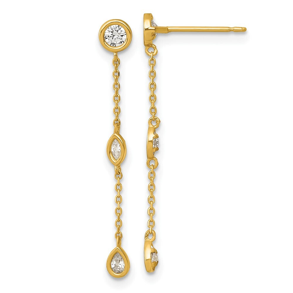 14k Yellow Gold Polished Fancy Cubic Zirconia Post Dangle Earrings