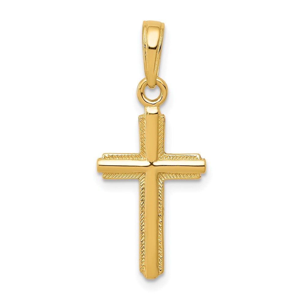 14k Yellow Gold Polished Cross With Stripped Border Pendant for Women