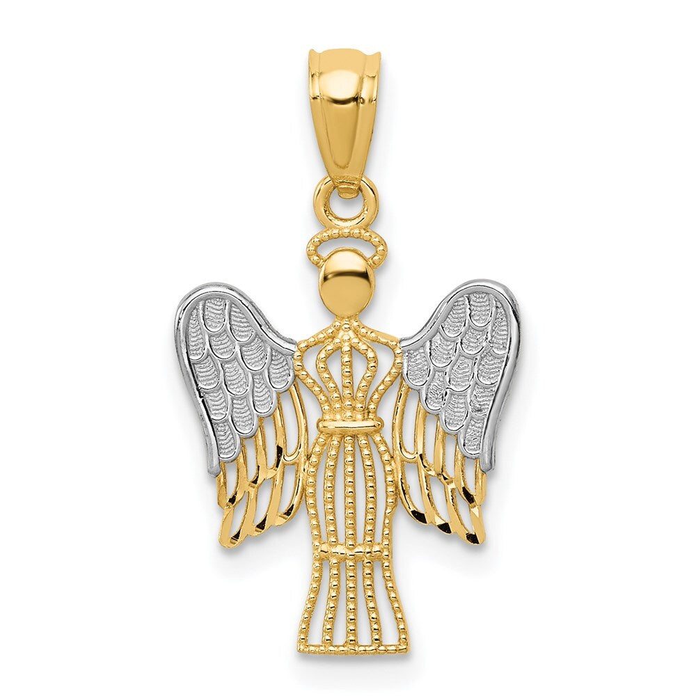 14k Yellow Gold Rhodium Angel Pendant for Women