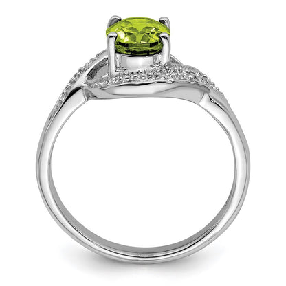 Sterling Silver Rhodium Peridot & Diamond Ring Size 8